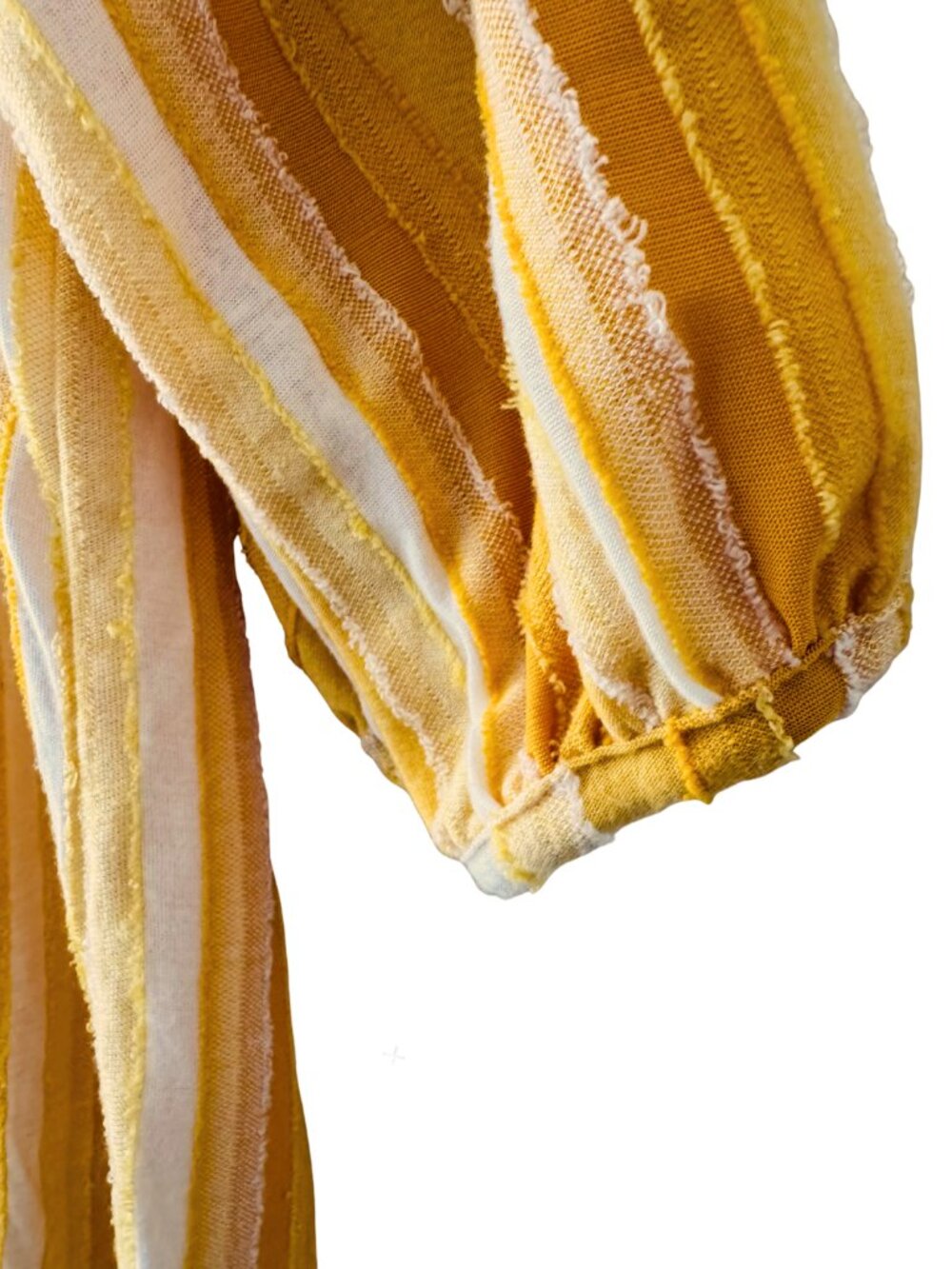 Rain Yellow White Stripe Tie Front Blouse Puff Sleeve Lightweight Top Size Large - Picture 6 of 8